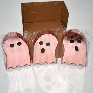 APUDWN 3 Pcs Halloween Disco Ghost Table Decor, 6 Inch. PINK Tilted Head Ghosts,